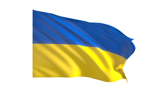 3d illustration flag of Ukraine. Ukraine flag waving isolated on white background with clipping path. flag frame with empty space for your text.