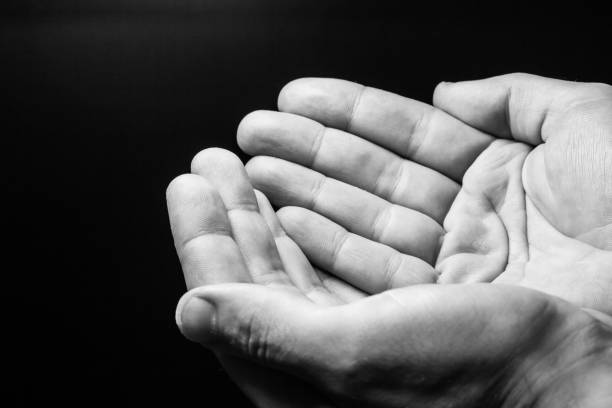 istock Hands begging for help. Empty copy space. Charity symbol gesture background. Man asking for money. 1860443892