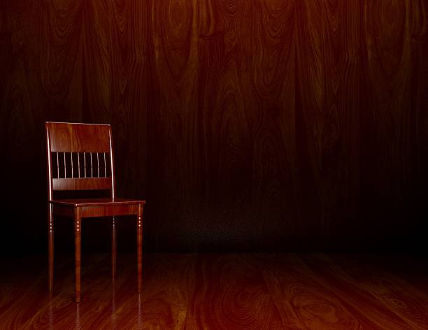 istock 3d old wooden chair in interior 186045149