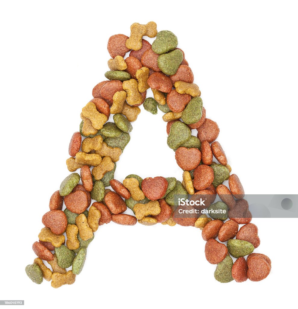 a A dog food alphabet on white background Alphabet Stock Photo