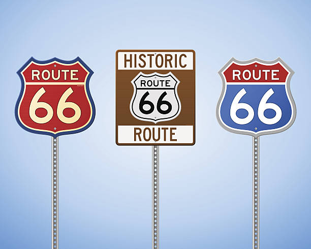 ilustrações de stock, clip art, desenhos animados e ícones de route 66 sinais vintage - route 66 thoroughfare sign number 66