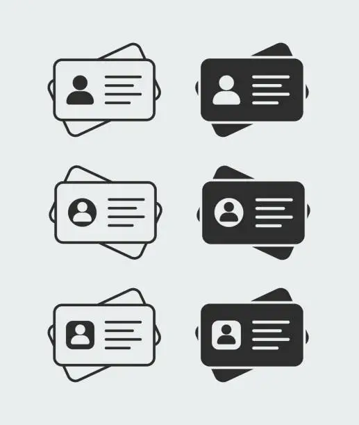 Vector illustration of Identification card icon set. Flat line art.