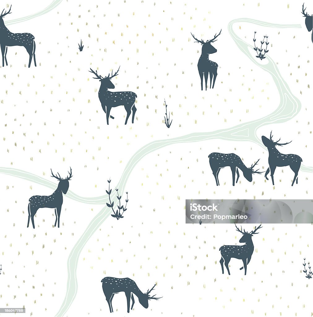 Deers paisagem delicado padrão sem emendas - Vetor de Esboço royalty-free