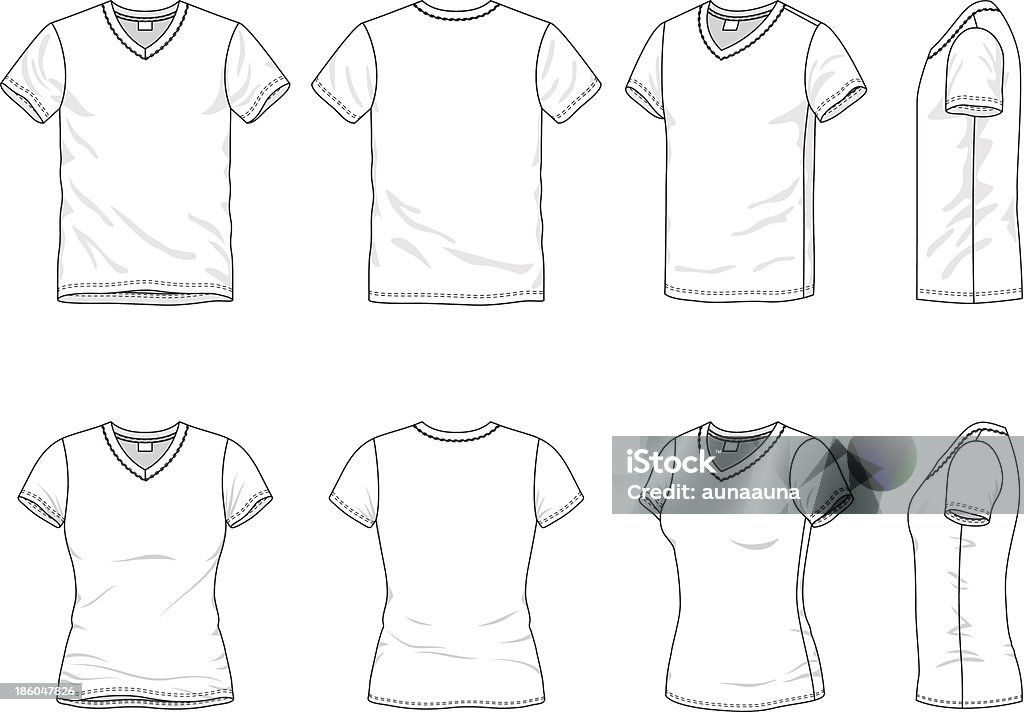 男性用および女性用の t シャツ - Vネックのロイヤリティフリーベクトルアート