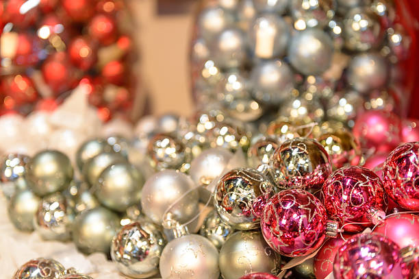 istock Glittering silver and pink Christmas baubles 186048154