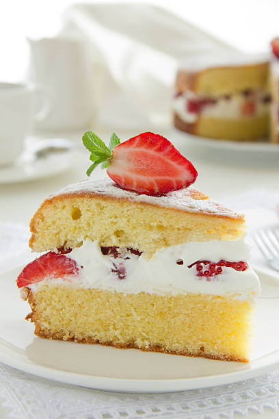 istock Victorian sponge cake with cream and strawberries. 186052723
