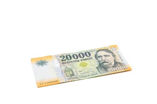 20000 Hungarian Forint banknote isolated on white background