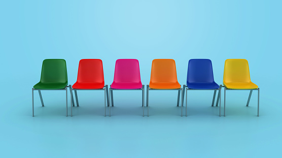 Chairs in a Row - Color Background - 3D Rendering