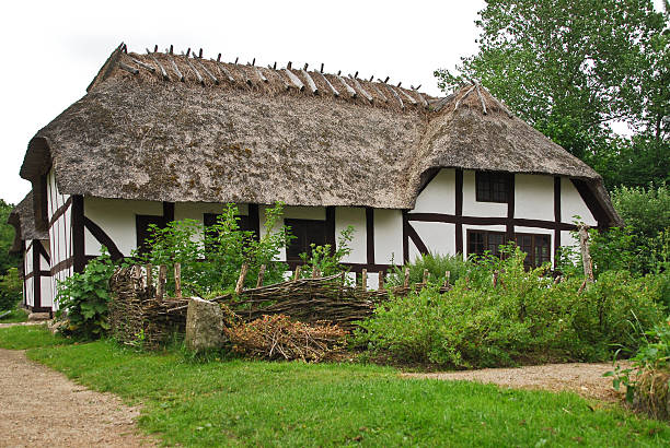 antiga casa - denmark house cottage rural scene - fotografias e filmes do acervo