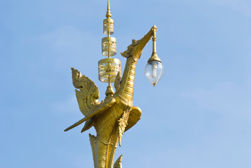 Thai art pole lamp with blue sky