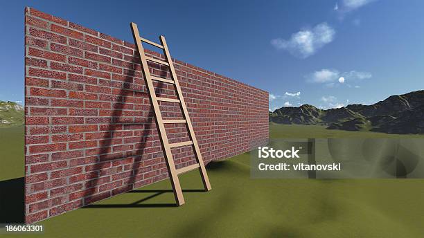 Ladder And Wall Stock Photo - Download Image Now - Attitude, Blue, Boundary