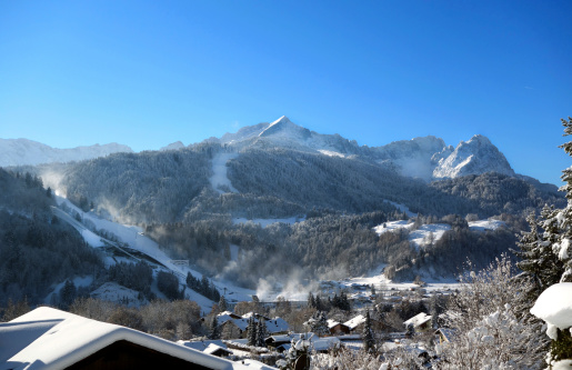 Garmisch-Partenkirchen, Bavaria, with its stunning mountain range and the ski-jump for FIS Ski Jumping World Cup