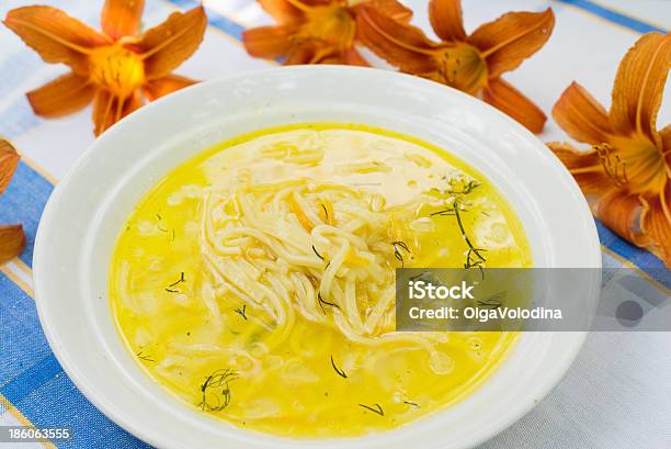 Appetizing Noodles In Chicken Broth Stock Photo - Download Image Now - Cooked, Food, Heat - Temperature