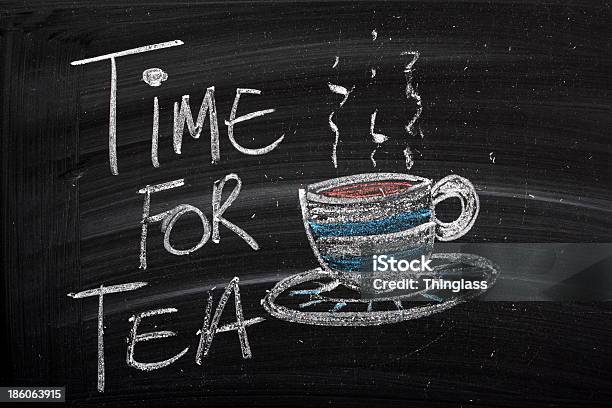 Time For Tea Stock Photo - Download Image Now - Chalk Drawing, Chalkboard - Visual Aid, Coffee Break