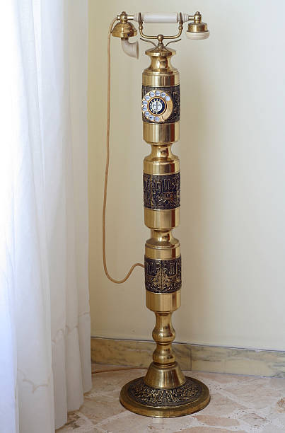 istock Old big golden telephone retro 186067220