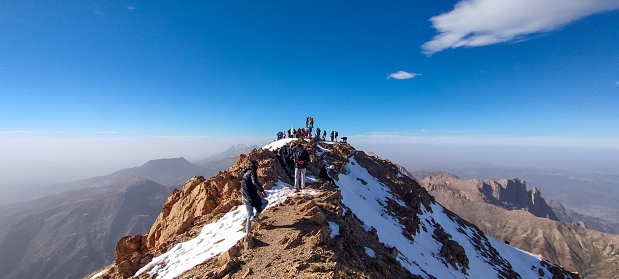 hiking in the heights of the Tikjda national park, Tamgout Lalla Khedidja the highest point of the Djurdjura massif in Kabylia. in Bouira Algeria