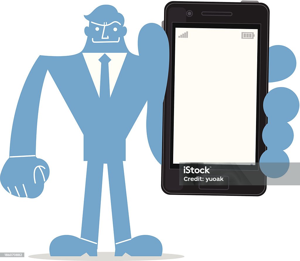 Homme d'affaires tenant un smartphone - clipart vectoriel de Téléphone mobile libre de droits