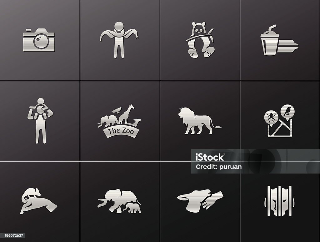 Metalowe ikony-Zoo - Grafika wektorowa royalty-free (Aparat fotograficzny)
