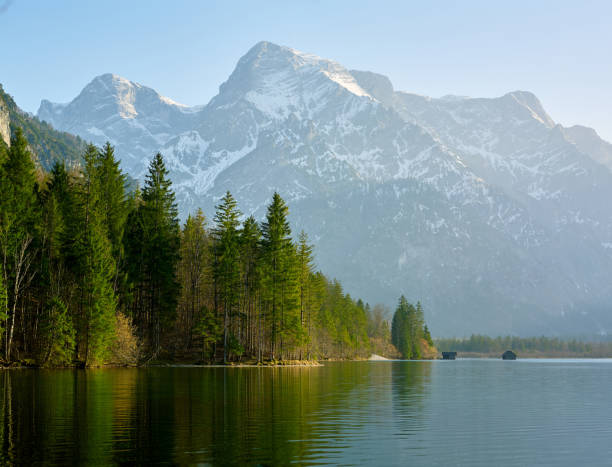 istock Lake Almsee in Alps mountains, Austria. Beautiful sunset landscape. 1860782542