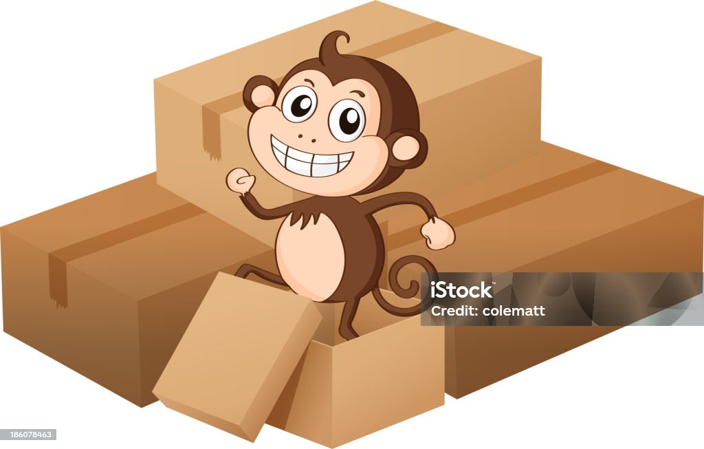 Małpa i pudełka - Grafika wektorowa royalty-free (Brązowy)