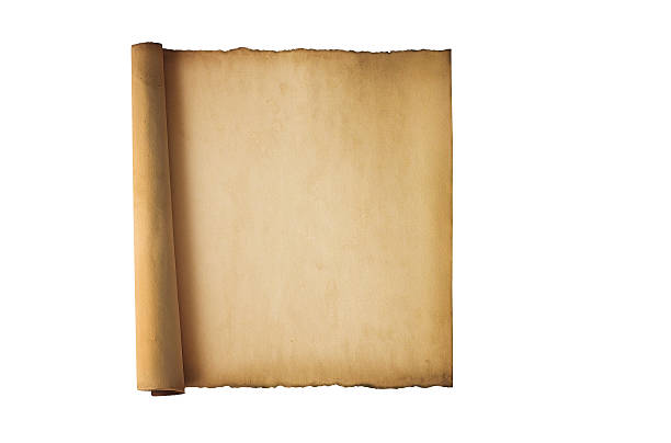 istock Vintage roll of parchment background isolated on white 186080754