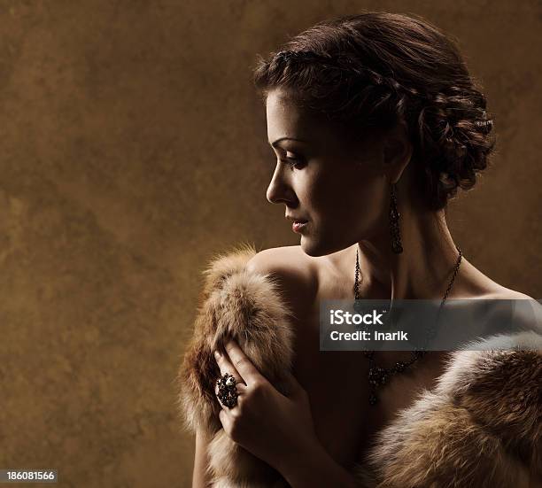 Woman In Luxury Fur Coat Retro Vintage Style Stock Photo - Download Image Now - Women, Fox, Fur