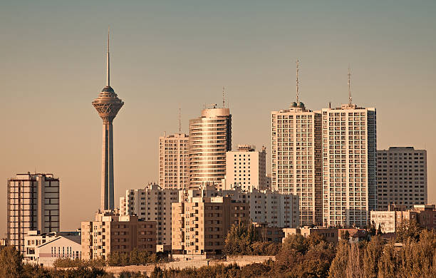 Milad Tower and Skyscrapers in Tehran Skyline stock photo