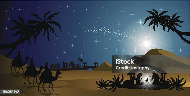 An Illustration Of The Nativity In Silhouettes Stock Illustration - Download Image Now - Nativity Scene, Three Wise Men, Crown - Headwear