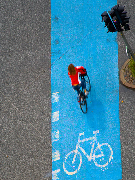 istock Cyclist in a cycle lane 186084378