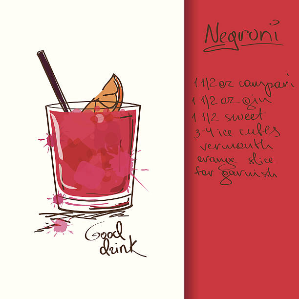 illustrazioni stock, clip art, cartoni animati e icone di tendenza di illustrazione con un negroni cocktail - aperitivo