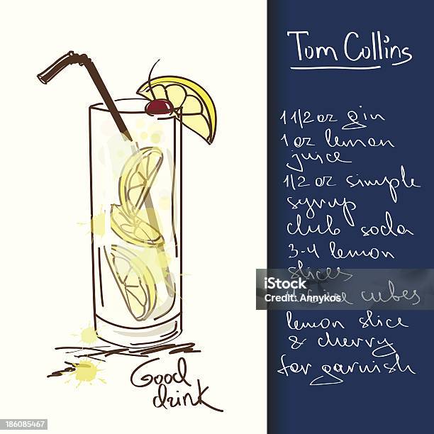 Illustration With Tom Collins Cocktail Stock Illustration - Download Image Now - Alcohol - Drink, Bar - Drink Establishment, Blue