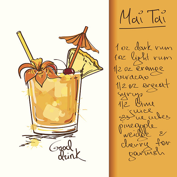 Illustration with Mai Tai cocktail Illustration with hand drawn Mai Tai cocktail. Included Ai mai tai stock illustrations