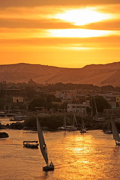istock Felucca boats sailing on the Nile river at sunset, Aswan 186086113