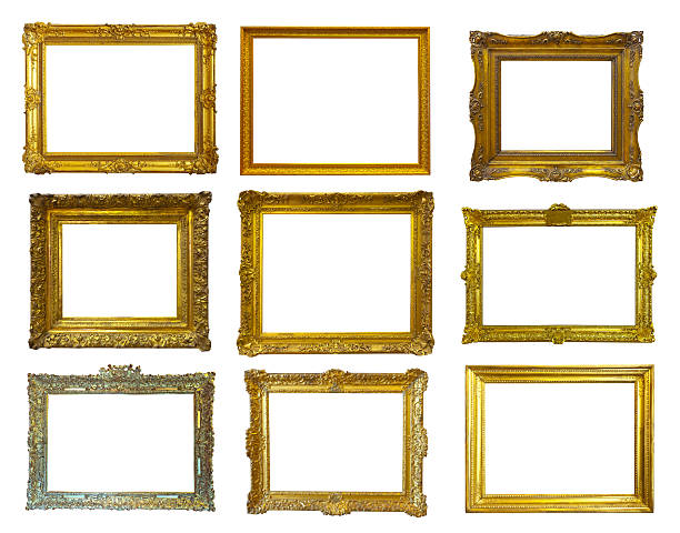 istock gold picture frames. Isolated over white 186087359