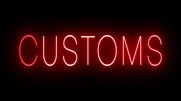 Glowing and blinking red retro neon sign for CUSTOMS