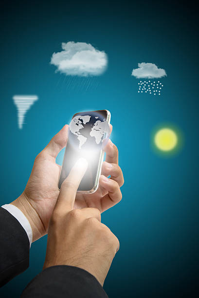 istock businessman touch  smart phone for analyze weather 186091247