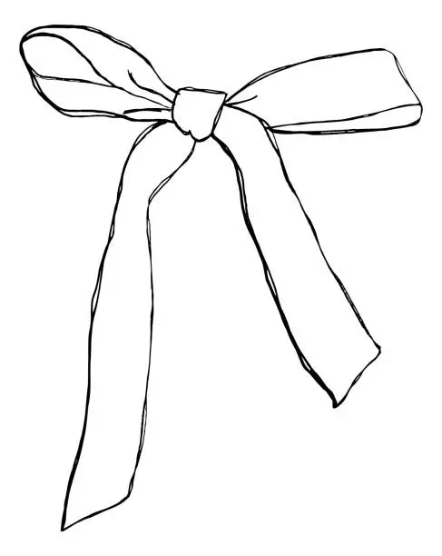 Vector illustration of Vector illustration of candle with bow. Contour sketch in trend of candle decorated with ribbon