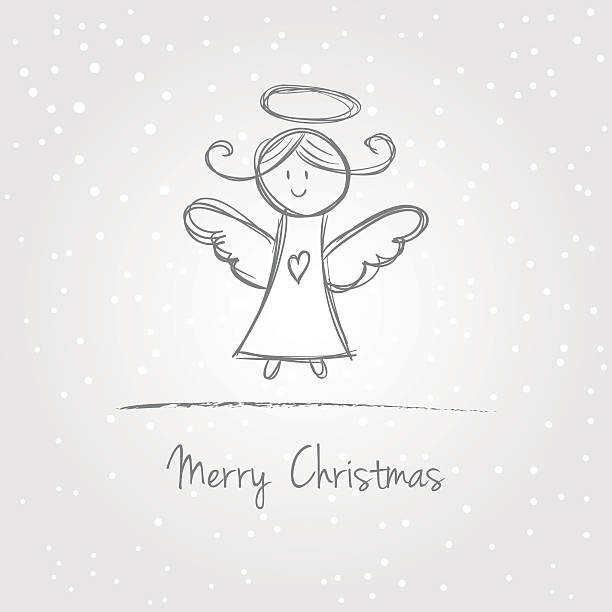 Christmas angel doodle Illustration of christmas angel with snow, doodle style angel wings drawing stock illustrations