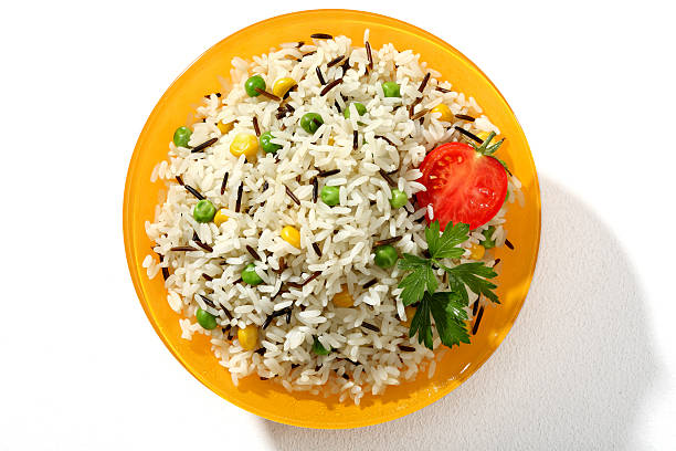 istock Looking down at a plate of black & white rice dish 186097684