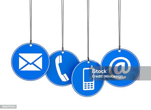 Web Contact Us Icons On Blue Tags Stock Photo - Download Image Now - Contact Us, Blue, Icon Symbol