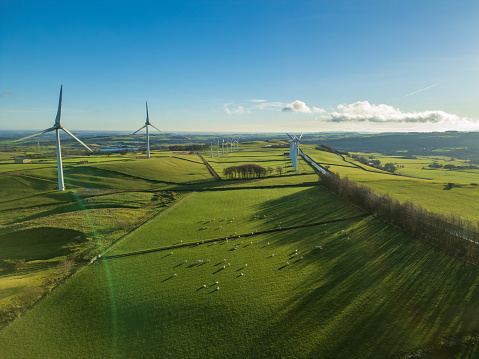 4K Aerial Photo of Royd Moor Wind Farm, Thurlstone, Sheffield, South Yorkshire, England, UK, Dec 2023