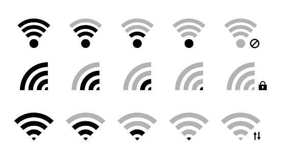 Internet wi-fi connection icons. Signal strength icon - vector isolated on white.