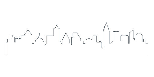 City skyline line black contour of downtown skyscrapers and buildings City skyline line black contour of downtown skyscrapers and buildings vector illustration new york skyline drawing stock illustrations