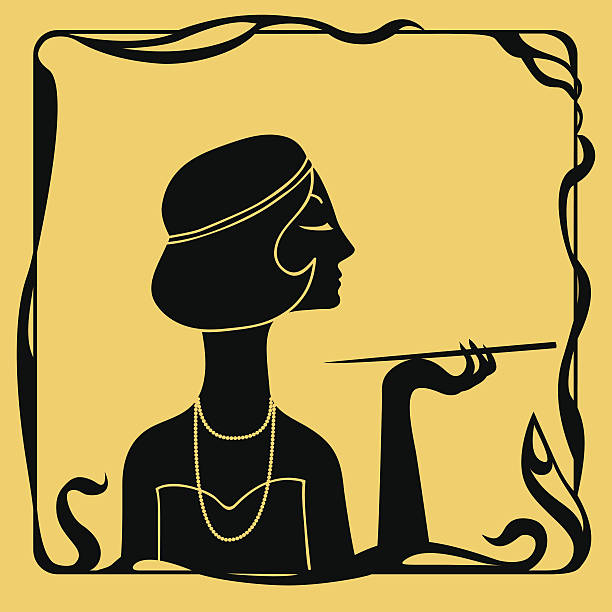 Smoking woman in Art Deco costume vector art illustration