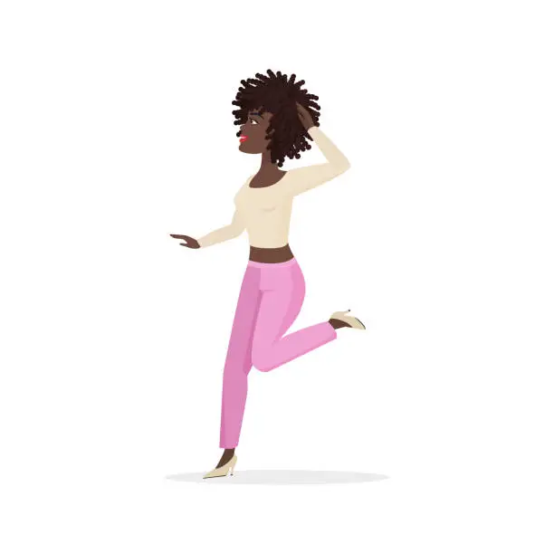Vector illustration of Happy woman jumping with fun, girl dancing on festival or dance party