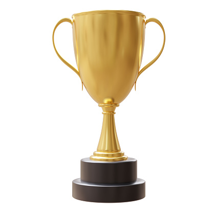 Trophy cup golden isolated on white transparent background, First place, winner