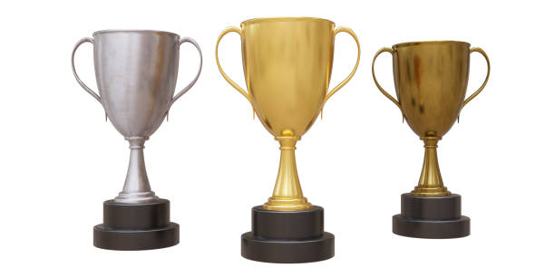 istock Trophies cups isolated on white transparent background, Winners podium 1861025054