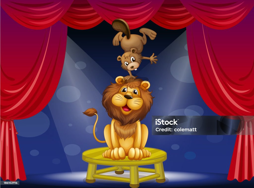 lion et beaver sur la scène du spectacle - clipart vectoriel de Art du spectacle libre de droits