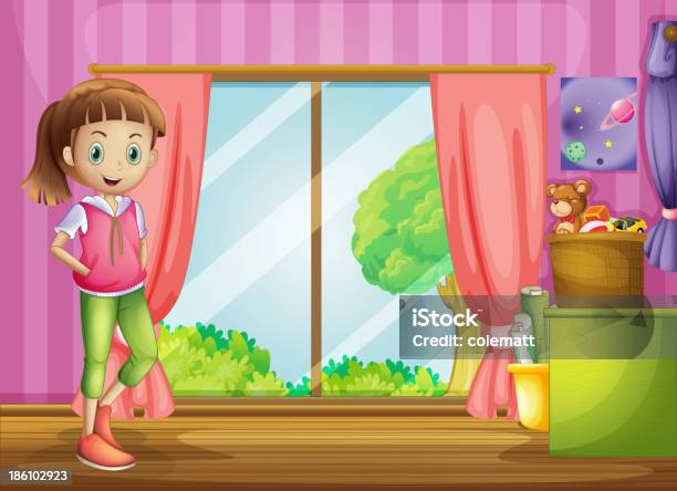 여자아이 집 안에서 자신의 장난감 가정의 방에 대한 스톡 벡터 아트 및 기타 이미지 - 가정의 방, 거실, 관목