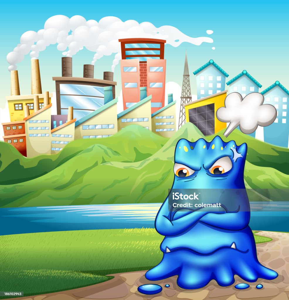 angry grasa azul monster in the city - arte vectorial de Animal libre de derechos